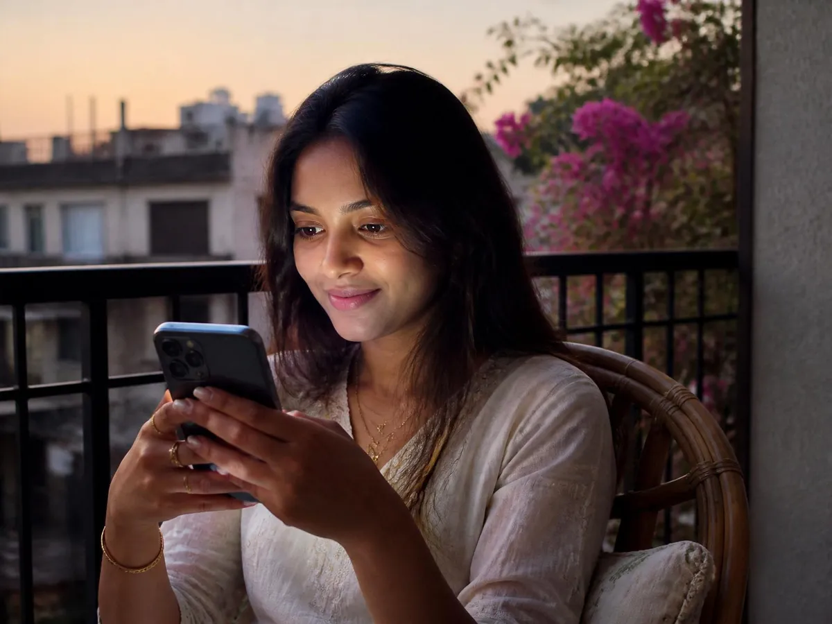 A viewer on a Bandra balcony watching a live Poppins stream on her phone